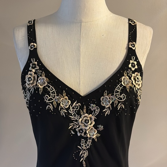 R&M Richards VTG Black bead/embroidered Asymmetrical High-Low formal Dress 10 - Picture 4 of 17